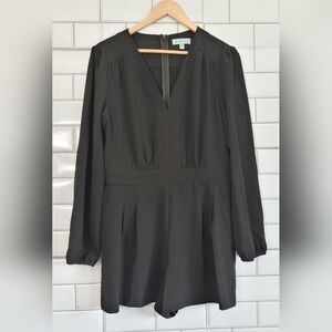 SUGARMINT Ladies Black Long Sleeve Dress Romper Deep V Neck Rear Zip Lightweight